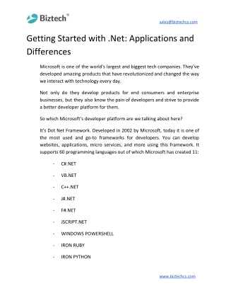 Getting Started with .Net: Applications and Differences