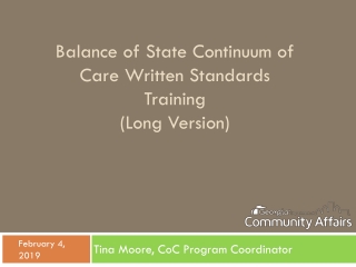 Balance of State Continuum of Care Written Standards Training (Long Version)