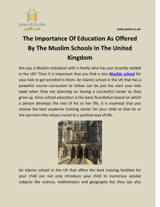 The Importance Of Education As Offered By The Muslim Schools In The United Kingdom
