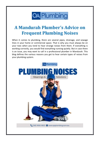 A Mandurah Plumber’s Advice on Frequent Plumbing Noises