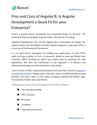 Pros And Cons of AngularJS - Is Angular Development a Good Fit For Your Enterprise?