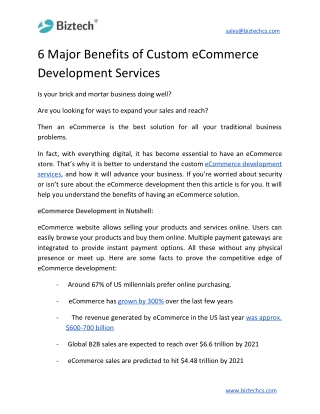 6 Major Benefits of Custom eCommerce Development Services