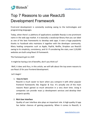 Top 7 Reasons to Use ReactJS Development Framework - Tech Updates