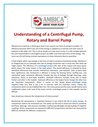 Understanding of a Centrifugal Pump, Rotary and Barrel Pump