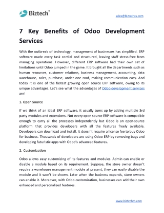 7 Key Benefits of Odoo Development Services