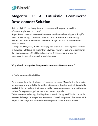 Magento 2: A Futuristic Ecommerce Development Solution