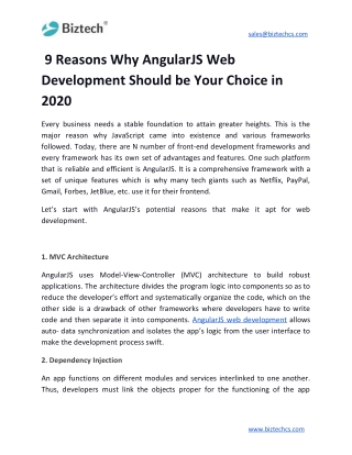 9 Reasons Why AngularJS Web Development Should be Your Choice in 2020