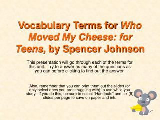 who moved my cheese by johnsonspencer m d essay Management analysis of who moved my cheese abstract this paper is an analysis of the book, who moved my cheese by author dr spencer johnson i will be. who moved my cheese by johnsonspencer m d essay Management analysis of who moved my cheese abstract this paper is an analysis of the book, who moved my cheese by author dr spencer johnson i will be.