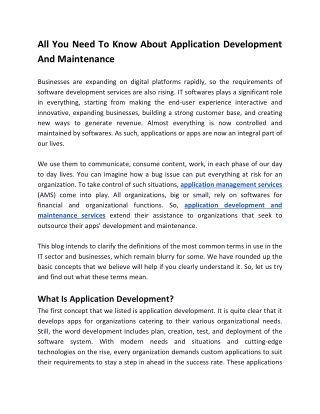 All You Need To Know About Application Development And Maintenance