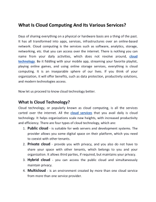 What Is Cloud Computing And Its Various Services