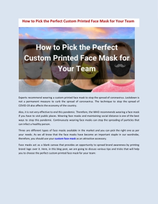 How to Pick the Perfect Custom Printed Face Mask for Your Team
