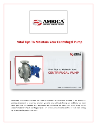 Vital Tips To Maintain Your Centrifugal Pump