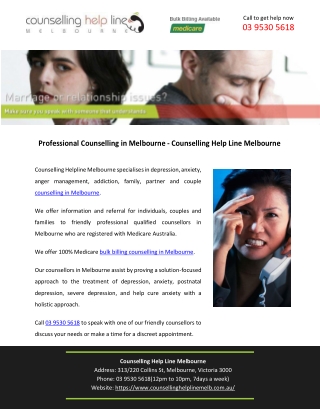 Professional Counselling in Melbourne - Counselling Help Line Melbourne
