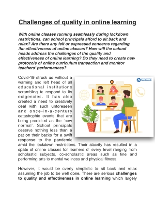 Challenges of Quality in Online Learning