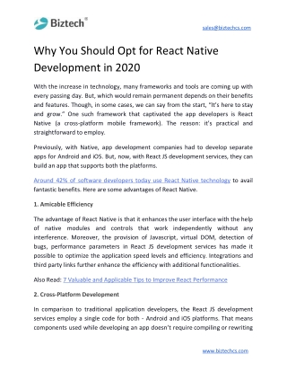 Why You Should Opt for React Native Development in 2020