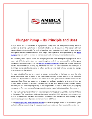 Plunger Pump – Its Principle and Uses