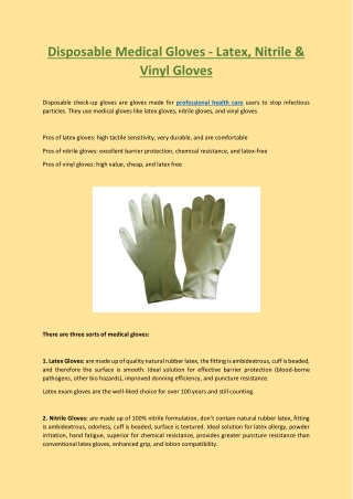 Disposable Medical Gloves - Latex, Nitrile & Vinyl Gloves