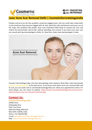 Laser Acne Scar Removal Delhi-CosmeticDermatologyIndia