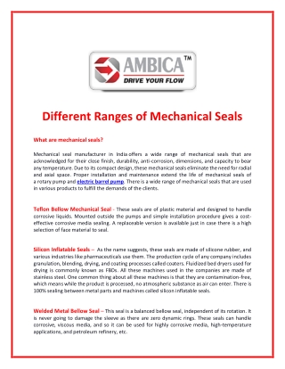 Different Ranges of Mechanical Seals