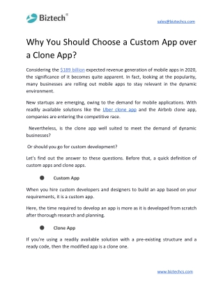 Why You Should Choose a Custom App over a Clone App?