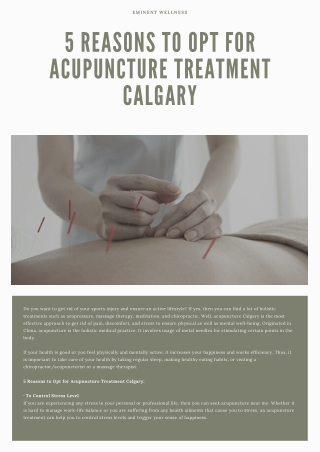 5 Reasons to Opt for Acupuncture Treatment Calgary