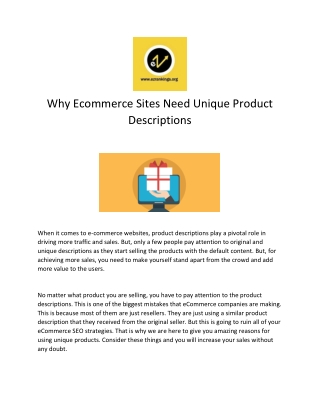 Why Ecommerce Sites Need Unique Product Descriptions