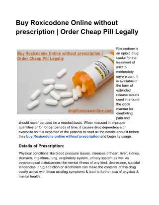 Buy Roxicodone Online without prescription | Order Cheap Pill Legally