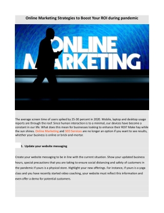 Online Marketing Strategies to Boost Your ROI during pandemic