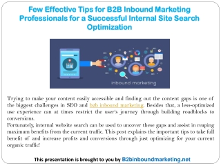 Few Effective Tips for B2B Inbound Marketing Professionals for a Successful Internal Site Search Optimization