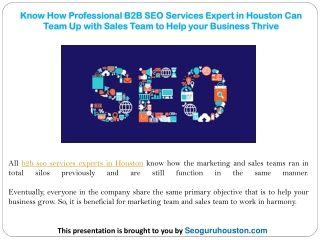 Know How Professional B2B SEO Services Expert in Houston Can Team Up with Sales Team to Help your Business Thrive