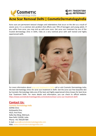 Acne Scar Treatment in Delhi-Cosmetic Dermatology India