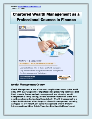 Chartered Wealth Management as a Professional Courses in Finance