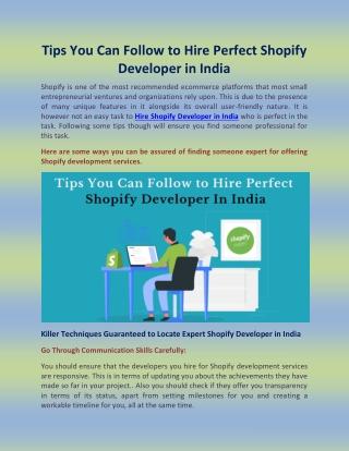 Tips You Can Follow to Hire Perfect Shopify Developer in India