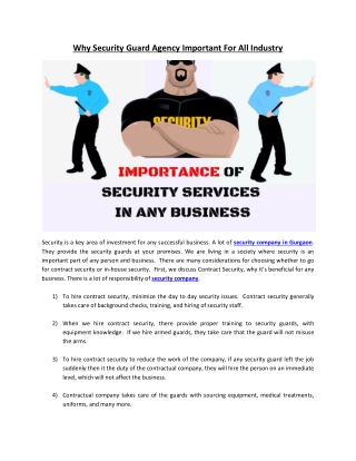 Why Security Guard Agency Important For All Industry