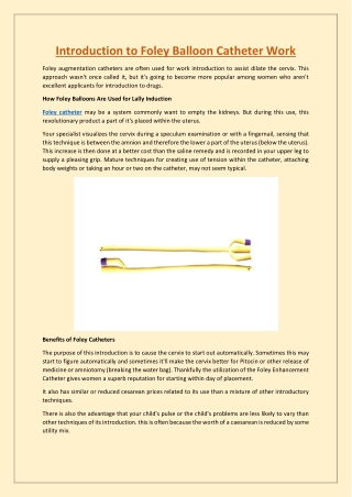 Introduction to Foley Balloon Catheter Work
