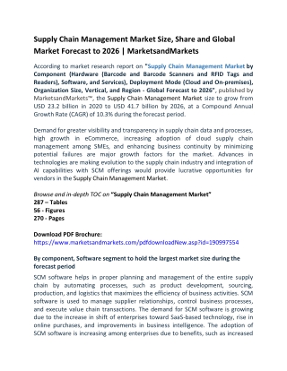 Supply Chain Management Market Size, Share and Global Market Forecast to 2026  MarketsandMarkets