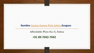 Rambha Corona Greens Plot Sohna Gurgaon @ 8970427042