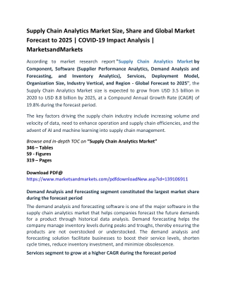 Supply Chain Analytics Market Size, Share and Global Market Forecast to 2025 | COVID-19 Impact Analysis | MarketsandMark