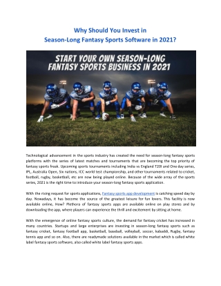 Why Should You Invest in  Season-Long Fantasy Sports Software in 2021?