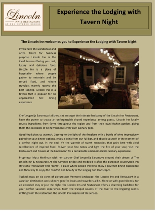 Experience the Lodging with Tavern Night