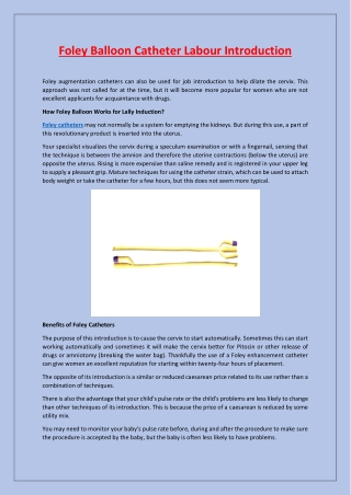 Foley Balloon Catheter Labour Introduction
