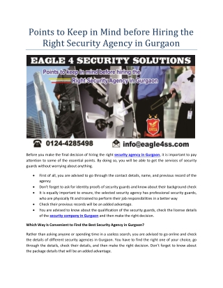 Points to Keep in Mind before Hiring the Right Security Agency in Gurgaon