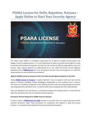 PSARA License for Delhi, Rajasthan, Haryana – Apply Online to Start Your Security Agency