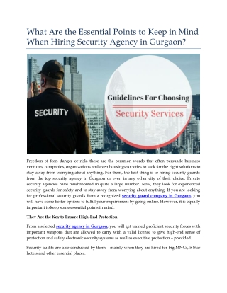 What Are the Essential Points to Keep in Mind When Hiring Security Agency in Gurgaon?