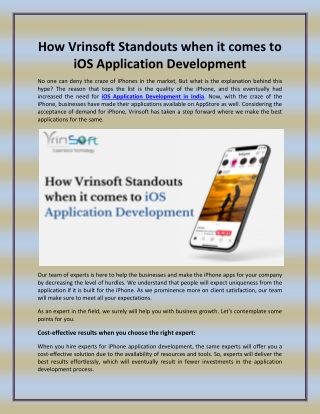 How Vrinsoft Standouts when it comes to iOS Application Development