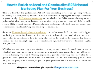 How to Enrich an Ideal and Constructive B2B Inbound Marketing Plan For Your Business?