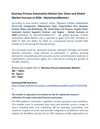 Business Process Automation Market Size, Share and Global Market Forecast to 2026  MarketsandMarkets