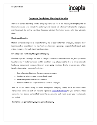 Corporate Family Day: Planning & Benefits