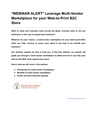 *WEBINAR ALERT* Leverage Multi-Vendor Marketplace for your Web-to-Print B2C Store