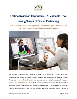 Online Research Interviews – A Valuable Tool during Times of Social Distancing